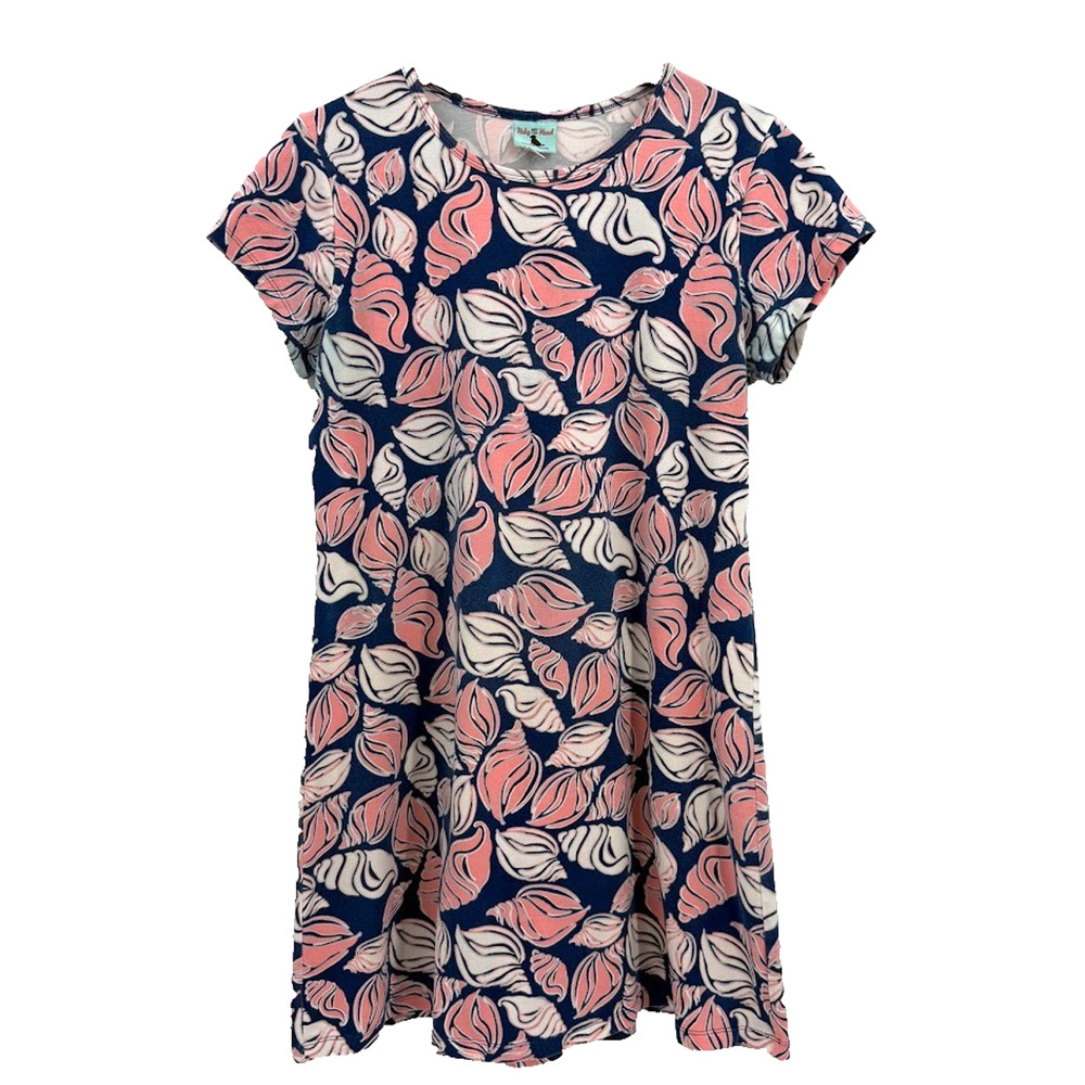 Haley And The Hound XL Seashell Print Dress Navy Pink Coastal Made in USA